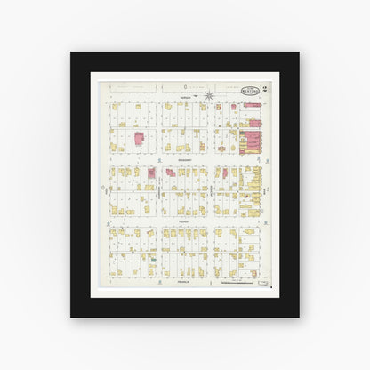 Old map wall art mockup — black gallery frame with white mat — Sanborn Fire Insurance Map from Mentone, Kosciusko County, Indiana (1901), Sheet #0002