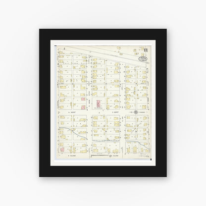Old map wall art mockup — black gallery frame with white mat — Sanborn Fire Insurance Map from Logan, Hocking County, Ohio (1914), Sheet #0011