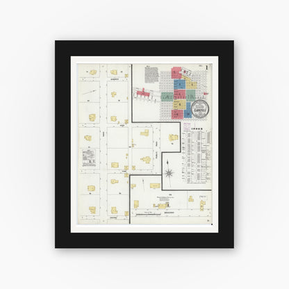Old map wall art mockup — black gallery frame with white mat — Sanborn Fire Insurance Map from Clarksville, Red River County, Texas (1906) - Complete Map Set