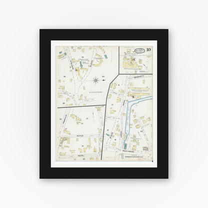 Old map wall art mockup — black gallery frame with white mat — Sanborn Fire Insurance Map from Quincy, Norfolk County, Massachusetts (1891), Sheet #0010