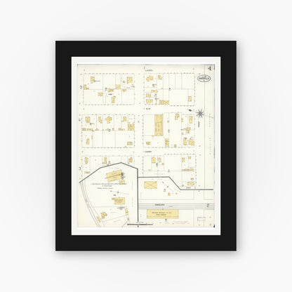 Old map wall art mockup — black gallery frame with white mat — Sanborn Fire Insurance Map from Davis, Yolo County, California (1907), Sheet #0004