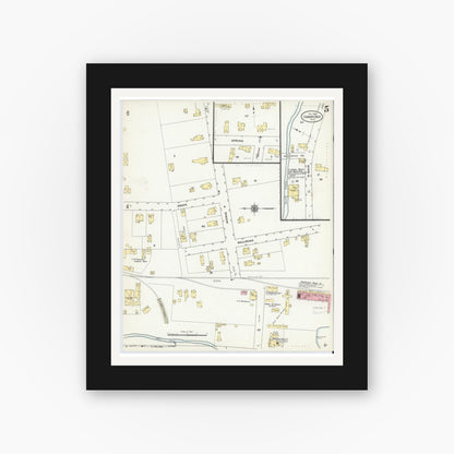 Old map wall art mockup — black gallery frame with white mat — Sanborn Fire Insurance Map from Cambridge, Washington County, New York (1910), Sheet #0005