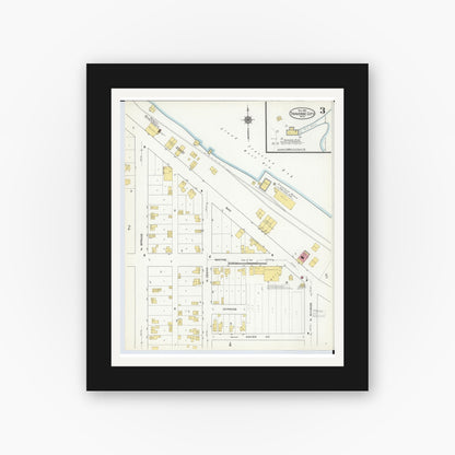 Old map wall art mockup — black gallery frame with white mat — Sanborn Fire Insurance Map from Traverse City, Grand Traverse County, Michigan (1910), Sheet #0003
