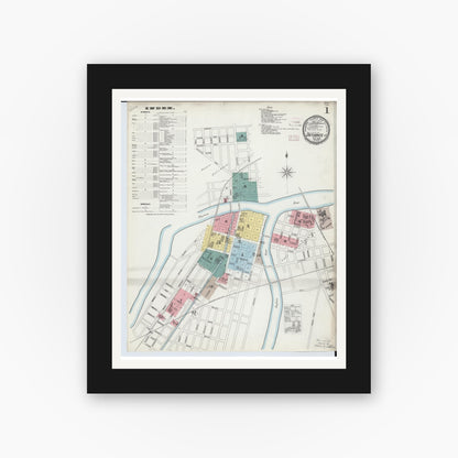 Old map wall art mockup — black gallery frame with white mat — Sanborn Fire Insurance Map from Defiance, Defiance County, Ohio (1893) - Complete Map Set