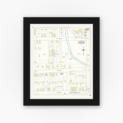 Old map wall art mockup — black gallery frame with white mat — Sanborn Fire Insurance Map from Fort Madison, Lee County, Iowa (1913), Sheet #0022