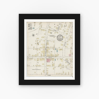 Old map wall art mockup — black gallery frame with white mat — Sanborn Fire Insurance Map from Millerstown, Butler County, Pennsylvania (1886), Sheet #0001