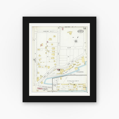 Old map wall art mockup — black gallery frame with white mat — Sanborn Fire Insurance Map from New Rochelle, Westchester County, New York (1896), Sheet #0011
