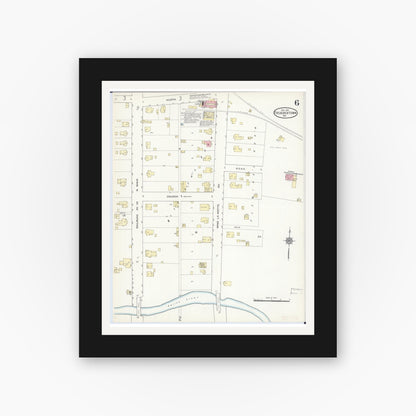 Old map wall art mockup — black gallery frame with white mat — Sanborn Fire Insurance Map from Fredericktown, Madison County, Missouri (1914), Sheet #0006