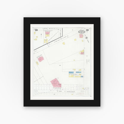 Old map wall art mockup — black gallery frame with white mat — Sanborn Fire Insurance Map from East Detroit, Macomb County, Michigan (1931), Sheet #0010