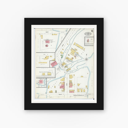 Old map wall art mockup — black gallery frame with white mat — Sanborn Fire Insurance Map from Eaton Rapids, Eaton County, Michigan (1900), Sheet #0002