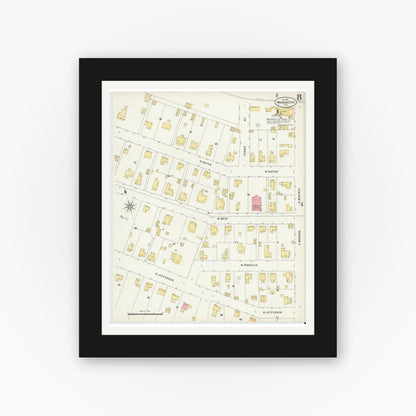 Old map wall art mockup — black gallery frame with white mat — Sanborn Fire Insurance Map from Waxahachie, Ellis County, Texas (1898), Sheet #0008