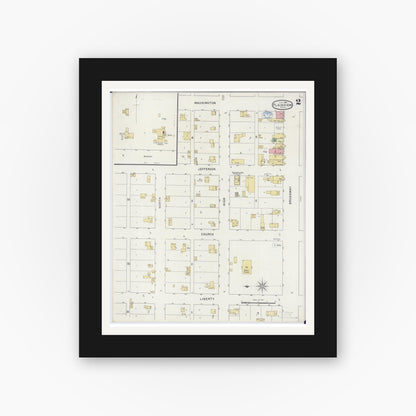 Old map wall art mockup — black gallery frame with white mat — Sanborn Fire Insurance Map from Plainview, Wabasha County, Minnesota (1894), Sheet #0002