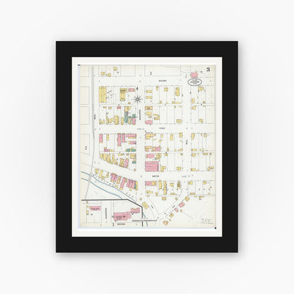 Old map wall art mockup — black gallery frame with white mat — Sanborn Fire Insurance Map from Jordan, Scott County, Minnesota (1899), Sheet #0003