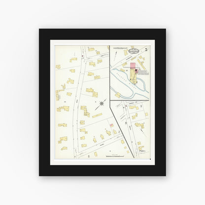 Old map wall art mockup — black gallery frame with white mat — Sanborn Fire Insurance Map from Bridgewater, Plymouth County, Massachusetts (1912), Sheet #0005