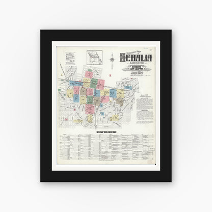Old map wall art mockup — black gallery frame with white mat — Sanborn Fire Insurance Map from Sedalia, Pettis County, Missouri (1914), Sheet #0001