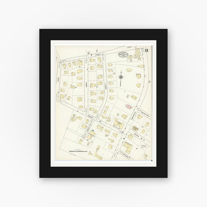 Old map wall art mockup — black gallery frame with white mat — Sanborn Fire Insurance Map from Wellesley, Norfolk County, Massachusetts (1912), Sheet #0011