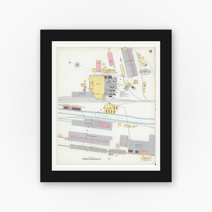 Old map wall art mockup — black gallery frame with white mat — Sanborn Fire Insurance Map from Coatesville, Chester County, Pennsylvania (1902), Sheet #0006