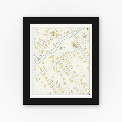 Old map wall art mockup — black gallery frame with white mat — Sanborn Fire Insurance Map from Addison, Steuben County, New York (1898), Sheet #0004