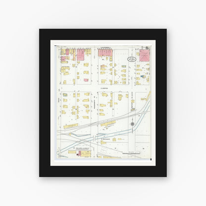 Old map wall art mockup — black gallery frame with white mat — Sanborn Fire Insurance Map from Alma, Gratiot County, Michigan (1910), Sheet #0008