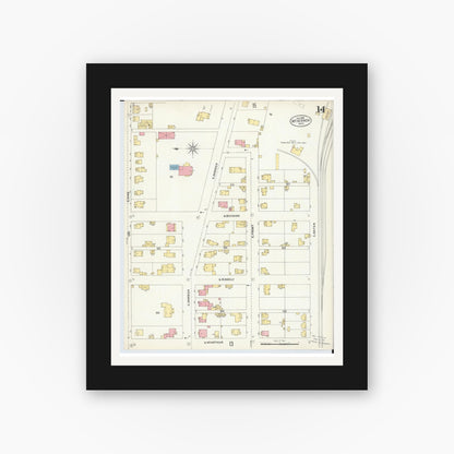 Old map wall art mockup — black gallery frame with white mat — Sanborn Fire Insurance Map from Mount Vernon, Knox County, Ohio (1903), Sheet #0014
