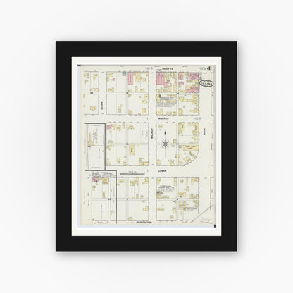 Old map wall art mockup — black gallery frame with white mat — Sanborn Fire Insurance Map from Celina, Mercer County, Ohio (1890), Sheet #0004