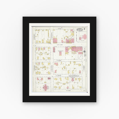 Old map wall art mockup — black gallery frame with white mat — Sanborn Fire Insurance Map from Nashville, Washington County, Illinois (1915), Sheet #0002