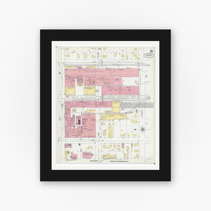 Old map wall art mockup — black gallery frame with white mat — Sanborn Fire Insurance Map from Canton, Fulton County, Illinois (1902), Sheet #0006