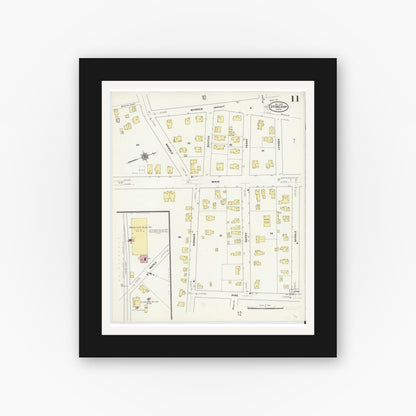 Old map wall art mockup — black gallery frame with white mat — Sanborn Fire Insurance Map from Stoneham, Middlesex County, Massachusetts (1909), Sheet #0011