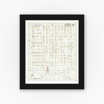 Old map wall art mockup — black gallery frame with white mat — Sanborn Fire Insurance Map from Wichita Falls, Wichita County, Texas (1915), Sheet #0027