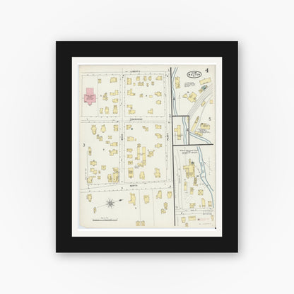 Old map wall art mockup — black gallery frame with white mat — Sanborn Fire Insurance Map from Walton, Delaware County, New York (1897), Sheet #0004