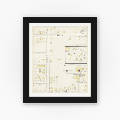 Old map wall art mockup — black gallery frame with white mat — Sanborn Fire Insurance Map from Cortland, Cortland County, New York (1915), Sheet #0022