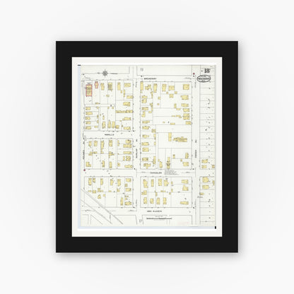 Old map wall art mockup — black gallery frame with white mat — Sanborn Fire Insurance Map from Menominee, Menominee County, Michigan (1921), Sheet #0018