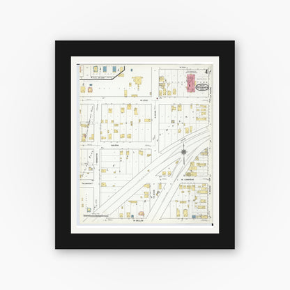 Old map wall art mockup — black gallery frame with white mat — Sanborn Fire Insurance Map from Bessemer, Gogebic County, Michigan (1917), Sheet #0004