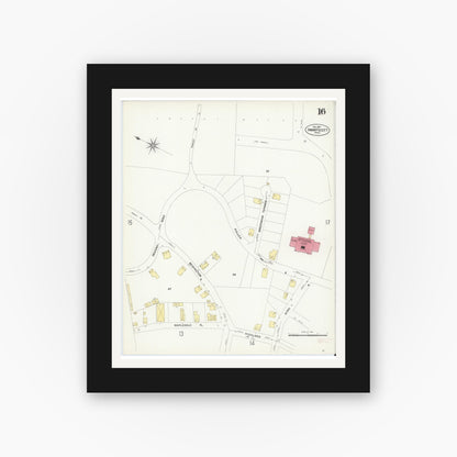 Old map wall art mockup — black gallery frame with white mat — Sanborn Fire Insurance Map from Swampscott, Essex County, Massachusetts (1907), Sheet #0016