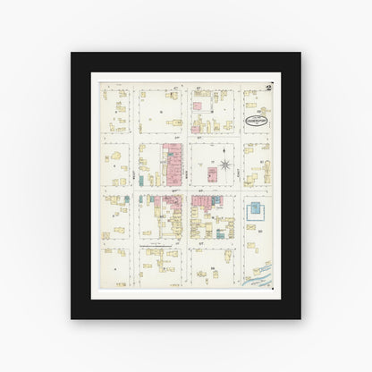 Old map wall art mockup — black gallery frame with white mat — Sanborn Fire Insurance Map from Coudersport, Potter County, Pennsylvania (1891), Sheet #0002