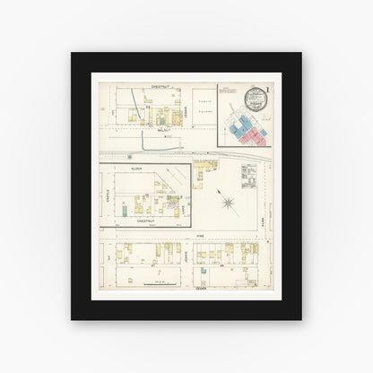Old map wall art mockup — black gallery frame with white mat — Sanborn Fire Insurance Map from Sisson, Siskiyou County, California (1892) - Complete Map Set