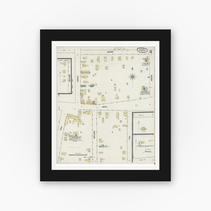 Old map wall art mockup — black gallery frame with white mat — Sanborn Fire Insurance Map from Sodus, Wayne County, New York (1889), Sheet #0003