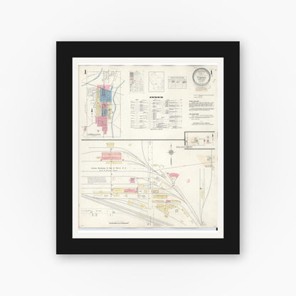Old map wall art mockup — black gallery frame with white mat — Sanborn Fire Insurance Map from Tomah, Monroe County, Wisconsin (1944) - Complete Map Set