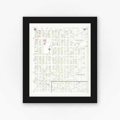 Old map wall art mockup — black gallery frame with white mat — Sanborn Fire Insurance Map from Herrin, Williamson County, Illinois (1941), Sheet #0018