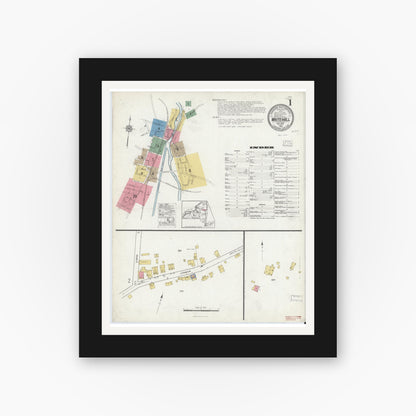 Old map wall art mockup — black gallery frame with white mat — Sanborn Fire Insurance Map from Whitehall, Washington County, New York (1916), Sheet #0001