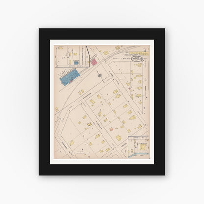 Old map wall art mockup — black gallery frame with white mat — Sanborn Fire Insurance Map from Crystal Lake, McHenry County, Illinois (1921), Sheet #0004