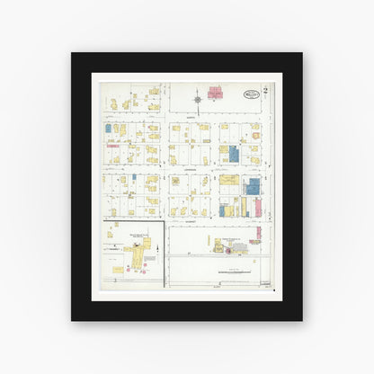 Old map wall art mockup — black gallery frame with white mat — Sanborn Fire Insurance Map from Wolcott, White County, Indiana (1919), Sheet #0002