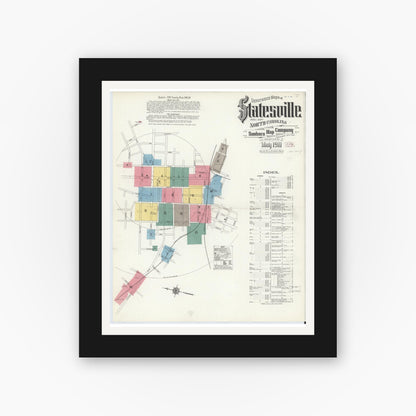 Old map wall art mockup — black gallery frame with white mat — Sanborn Fire Insurance Map from Statesville, Iredell County, North Carolina (1911) - Complete Map Set