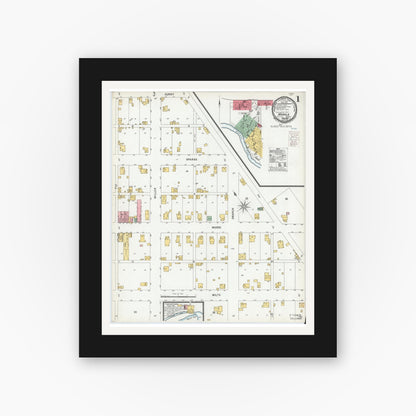 Old map wall art mockup — black gallery frame with white mat — Sanborn Fire Insurance Map from Markle, Huntington County, Indiana (1900), Sheet #0001