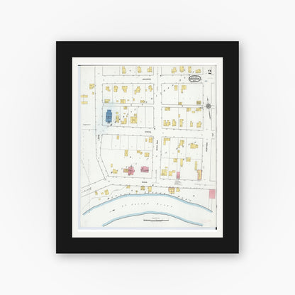 Old map wall art mockup — black gallery frame with white mat — Sanborn Fire Insurance Map from Mendon, Saint Joseph County, Michigan (1918), Sheet #0002