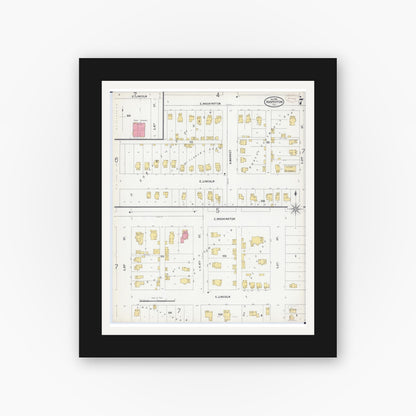 Old map wall art mockup — black gallery frame with white mat — Sanborn Fire Insurance Map from Hoopeston, Vermilion County, Illinois (1899), Sheet #0007