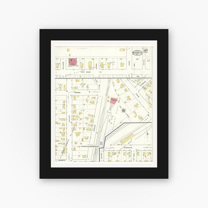 Old map wall art mockup — black gallery frame with white mat — Sanborn Fire Insurance Map from Marinette, Marinette County, Wisconsin (1921), Sheet #0037