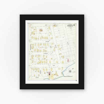 Old map wall art mockup — black gallery frame with white mat — Sanborn Fire Insurance Map from Marine City, Saint Clair County, Michigan (1907), Sheet #0002