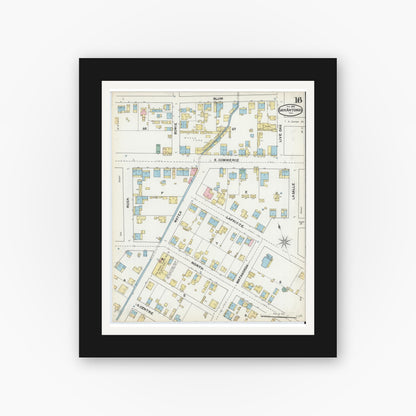 Old map wall art mockup — black gallery frame with white mat — Sanborn Fire Insurance Map from San Antonio, Bexar County, Texas (1892), Sheet #0016