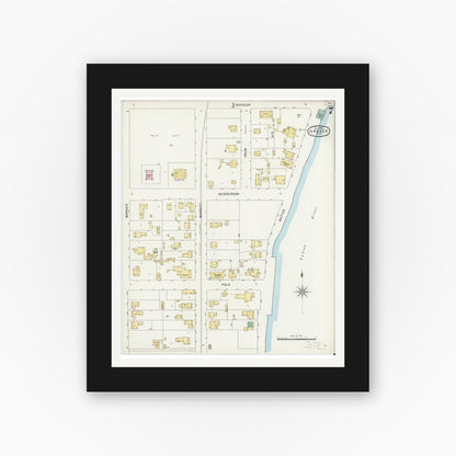 Old map wall art mockup — black gallery frame with white mat — Sanborn Fire Insurance Map from Orange, Orange County, Texas (1896), Sheet #0007